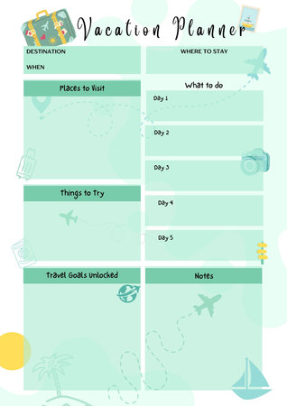 Vacation planner digital planning insert sheet printable page templateの写真素材