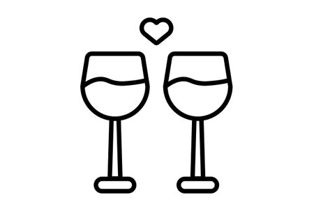 Wine glasses line icon valentines day sign flat minimalist symbol artの写真素材