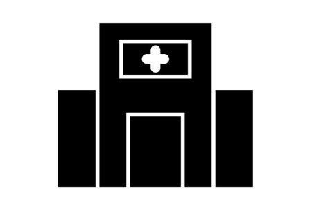 Hospital glyph icon art flat healthcare symbol minimalist medical sign artworkの写真素材