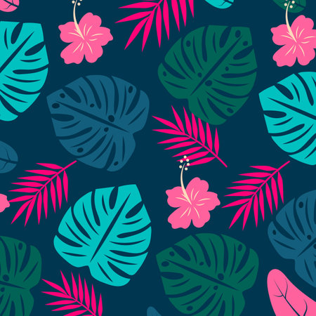 Summer flower pattern tropical background art floral fabric wallpaperの写真素材