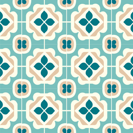 Tile pattern geometric repeat mosaic wall background classic shape textureの写真素材