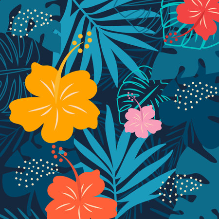 Summer flower pattern tropical background art floral fabric wallpaperの写真素材