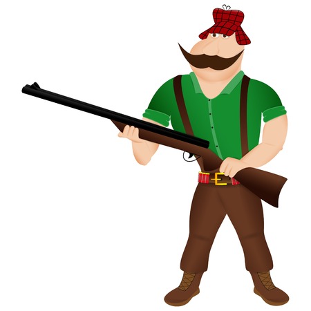 Cartoon hunter on a white background. Vector illustrationのイラスト素材