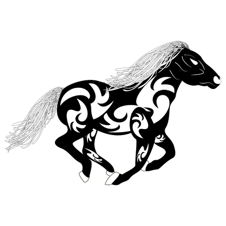 tribal sketch silhouette of a running horseのイラスト素材
