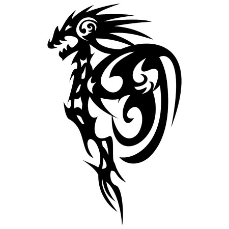 black dragon tattoo design on white background, vintage engraved illustration.のイラスト素材