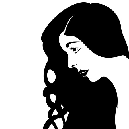 Sketch portrait in profile girl , profile, illustrationのイラスト素材