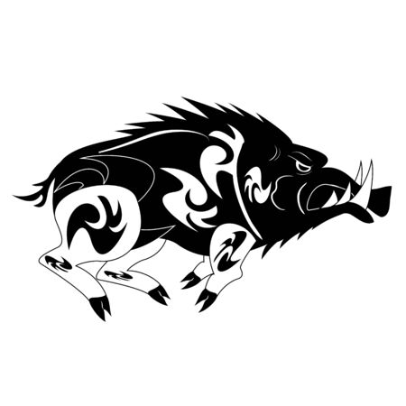 Black and white monochrome emblem, symbol of a wild boarのイラスト素材