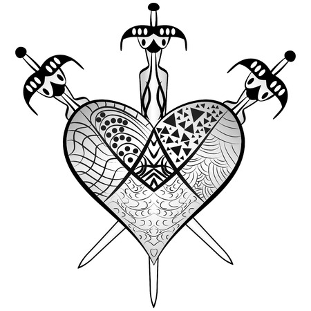 detailed ornaments heart and three swordsのイラスト素材