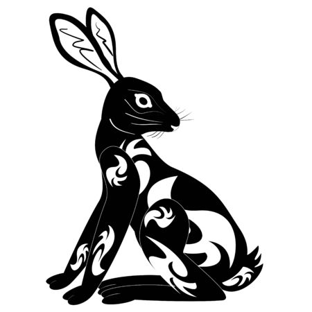 Animal with  ornament decoration tribal rabbit tattooのイラスト素材