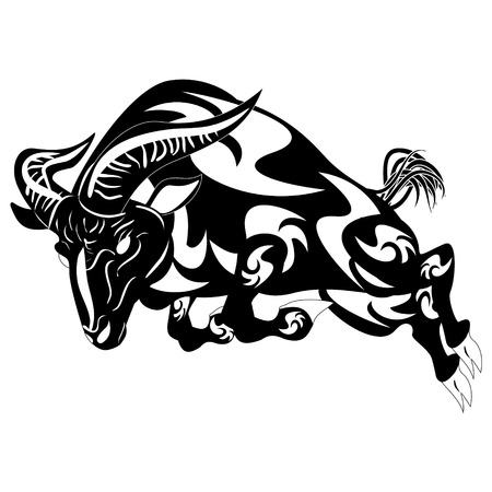 An illustration of a stylised black ram or sheep perhaps a ram tattooのイラスト素材