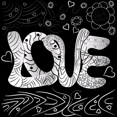 black and white background in style with abstract inscription loveのイラスト素材