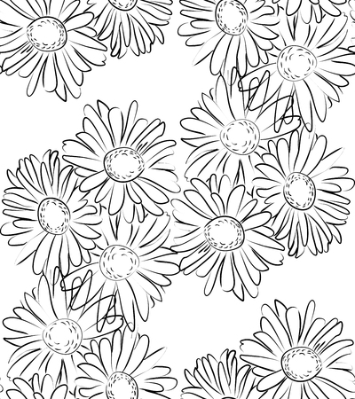 Seamless vector pattern with flowers hydrangeas. Black and white background. All elements are not cropped and hidden under mask.のイラスト素材