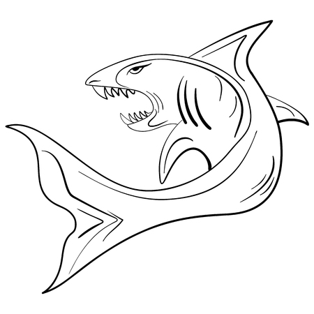 Hand-drawn large shark with an open mouth, grunge ink sketch sharkのイラスト素材