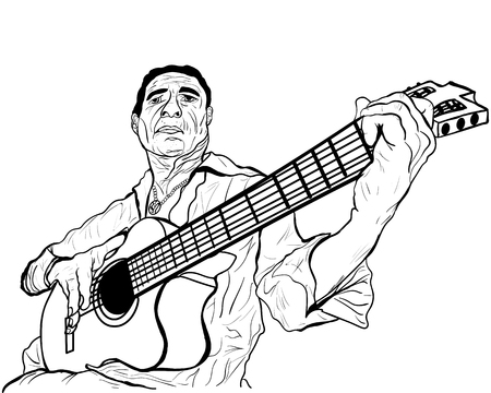 Man plays guitar ink sketch vector illustrationのイラスト素材