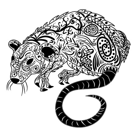 Rat chinese zodiac sign zentangle stylized, vector illustration, pattern, freehand pencil, hand drawn. Zen art. Ornate. Lace.のイラスト素材