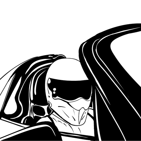 ink sketch racer in a helmet vector illustrationのイラスト素材