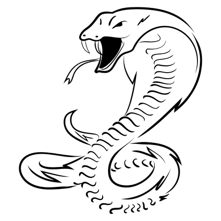 Black and white silhouette of a cobra. Decorative graphic drawing. Hand drawn stylized sketch snake Vector illustrationのイラスト素材