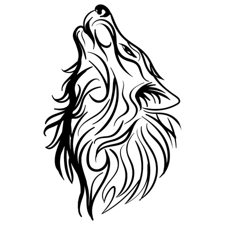 Wolf head howl design tribal tattooのイラスト素材