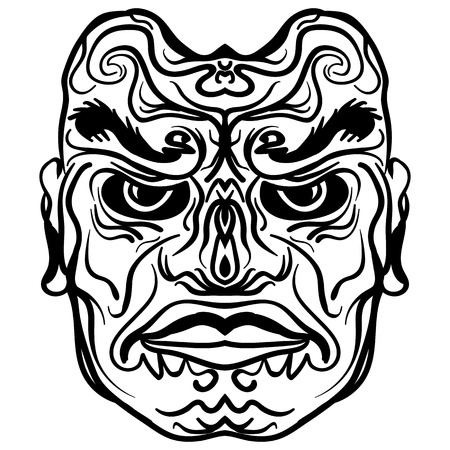 Tattoo design of tribal mask, vintage engraved illustration. Demon mask sketch tattooのイラスト素材