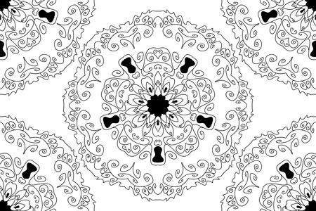 Vector Seamless Black and White Round Star Lace Ornamental Patternのイラスト素材
