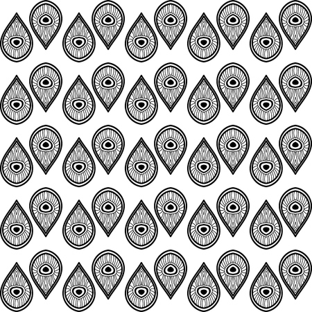 Ethnic seamless black and white pattern. Boho textile print. Geometric wallpaper with abstract drops.のイラスト素材