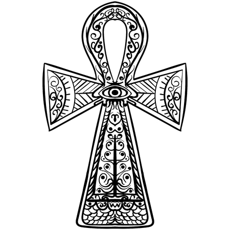 Hand drawn doodle Egyptian symbol of royalty and power icon pharaoh Cane Ankh sign Charms Good Luck isolated on white backgroundのイラスト素材