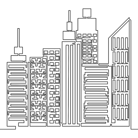 One line style Skyscraper city skyline. Simple modern minimalistic style vector illustrationのイラスト素材