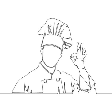 One continuous line drawing chef showing ok sign Vector illustrationのイラスト素材