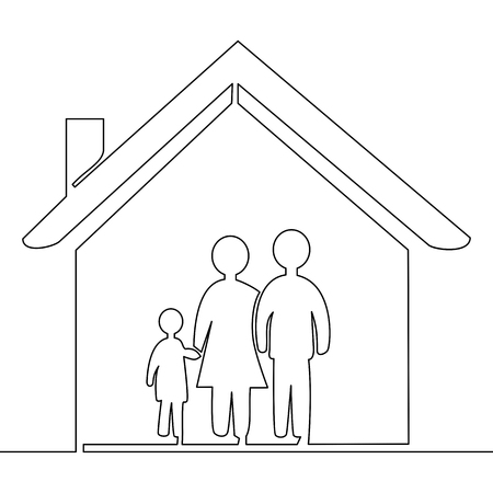 Family at house icon continuous one line drawing design house vector illustrationのイラスト素材