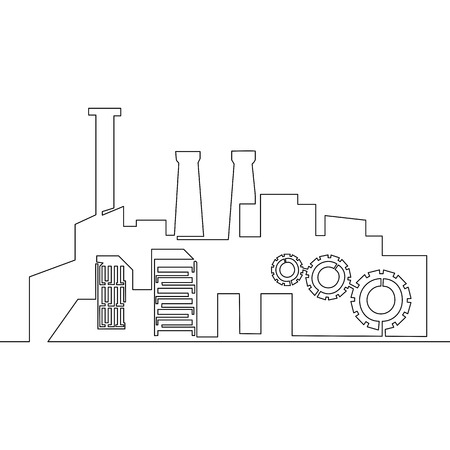 Continuous one line factory concept vector illustration Isolated on white background.のイラスト素材