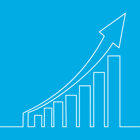 One continuous line drawing of graph icon isolated Growing graph, chart image with arrow up. Vector illustrationのイラスト素材