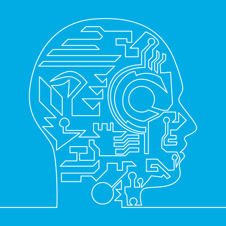 Continuous one line Human Big data visualization. Futuristic Artificial intelligence concept. Vector illustrationのイラスト素材