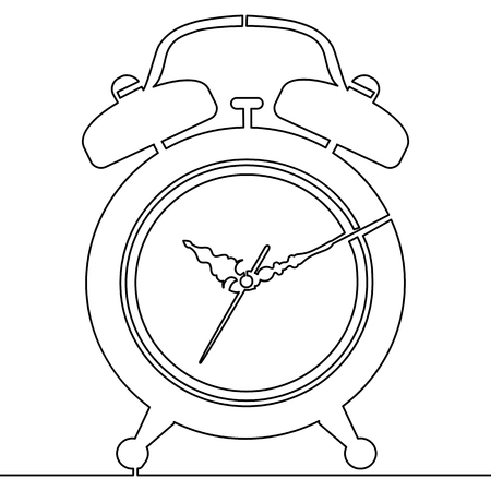 Continuous line alarm clock drawn on white background. Single line drawing Vectorのイラスト素材