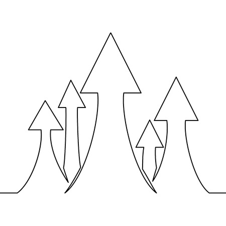 Continuous one line drawing of arrow icon on white background. Abstract arrow sign growth. Vector illustrationのイラスト素材