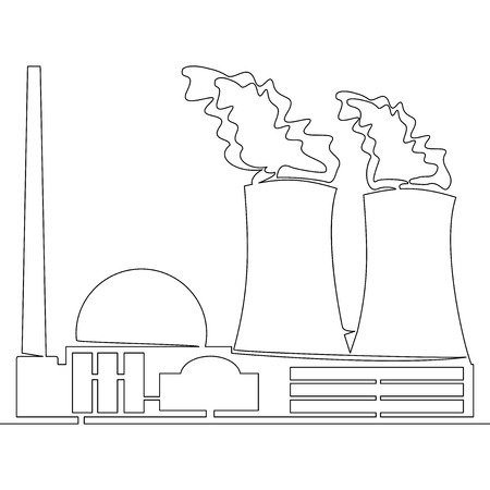 Continuous line drawing nuclear power plant concept Vector illustrationのイラスト素材