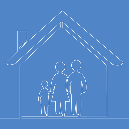 continuous line drawing married couple and child in house icon Family icon vector illustration conceptのイラスト素材