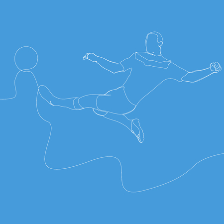 Continuous line drawing Illustration football player kicks ball Soccer Vector illustrationのイラスト素材