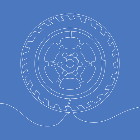 Continuous line drawing car tire line art vector illustration conceptのイラスト素材