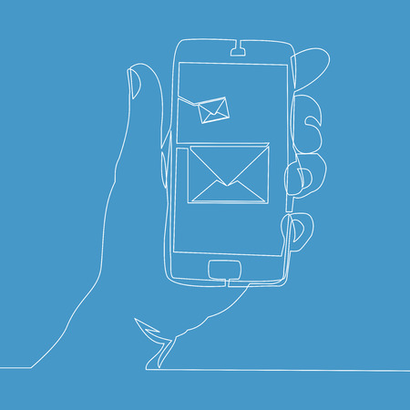 Continuous one line drawing Phone with new message. Vector illustration conceptのイラスト素材