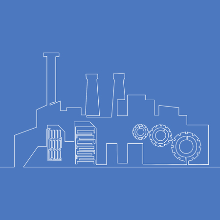 Continuous one line factory concept Isolated vector illustration conceptのイラスト素材