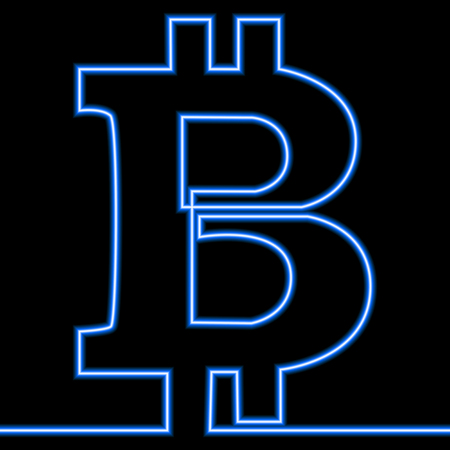 Single continuous line art bitcoin glowing neon vector illustration conceptのイラスト素材