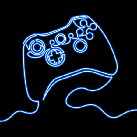 Single continuous line Neon icon of Blue Joystick Vector illustration of Wireless Gamepad Neon Gaming Joystick blue glow vector illustration conceptのイラスト素材