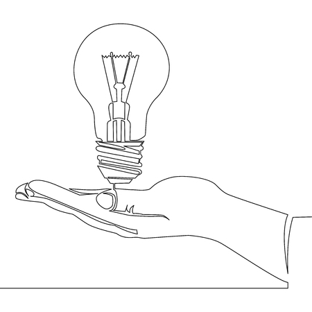 Continuous one line drawing light bulb symbol idea inscription icon vector illustration conceptのイラスト素材