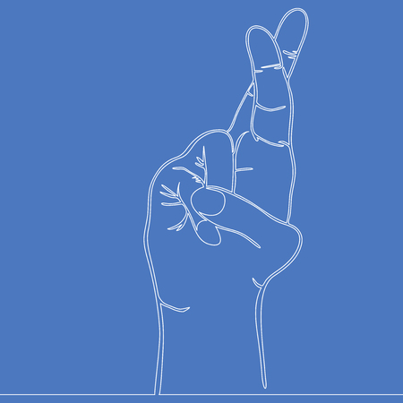 Continuous one line hand gesture crossed fingers vector illustration conceptのイラスト素材