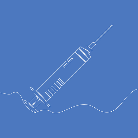 Continuous one single line drawing Symbol of Syringe Injection vector illustration conceptのイラスト素材