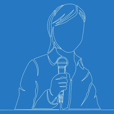 Continuous one single line drawing entertainer talking woman holding microphone icon isolated vector illustration conceptのイラスト素材