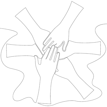 Continuous one single line drawing Teamwork unity vector illustration conceptのイラスト素材