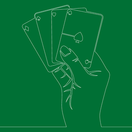 Single continuous line drawing Hand with ace playing cards vector illustration conceptのイラスト素材