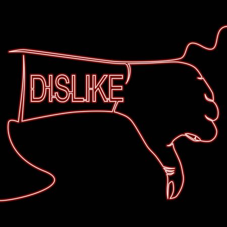 Continuous one single line drawing Hand with thumb down, dislike icon neon glow vector illustration conceptのイラスト素材