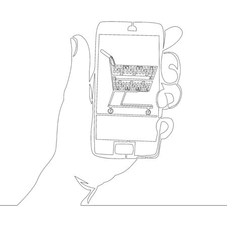 Continuous one single line drawing mobile online shopping icon vector illustration conceptのイラスト素材